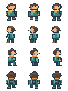 A 96 by 128 pixel sheet containing twelve courier walk poses